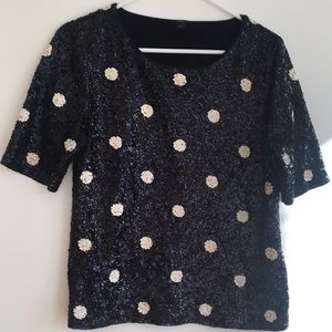 J crew sequined top polka dot